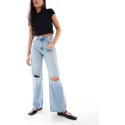ASOS DESIGN Tvättade Jeans Dad-Modell Med Vida Ben Och Knärevor - Ljusblå