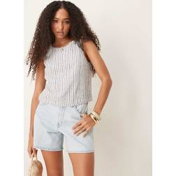 Abercrombie & Fitch Classic High Rise Loose Shorts With Frayed Hem Light Wash Blue