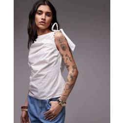 Topshop Poplin Ruch Shoulder Sleeveless Top - Ivory