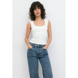 Gina Tricot Tight Rib Top Linnen - Vit