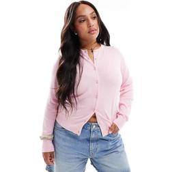New Look Crew Neck Long Sleeve Cardigan - Pink