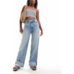 New Look Women's Relaxed Turn Up Wide Leg Jeans - Mid Blue