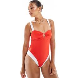 New Look Colour Block Ring Detail Swimsuit - Red