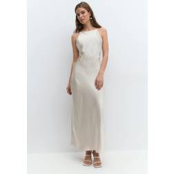 Gina Tricot High Neck Midi Satin Dress - Light Gold