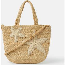 Accessorize Embroidered Starfish Handheld Mini Straw Bag - Natural