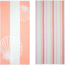 Mainstays Scallops & Stripes Bath Towel Pink (147.3x71.1cm)