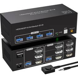 Nordic KVM-Switch 2 Pc 3 Skärmar 8K60Hz 4K144Hz 2xDP 1xHDMI 4xUSB 3.0-portar