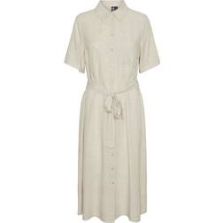 Pieces Pcpia Skjortekjole 2/4 Midi Shirt Dress - Beige