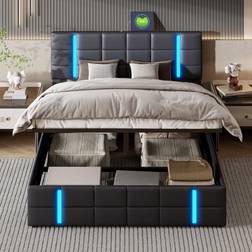 Metro Lane PU Upholstered With LED Lights USB Ports & Storage 140 x 200 cm Frame Bed