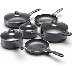 Ebern Designs 10 Piece Stainless Steel Black Cookware Set with lid