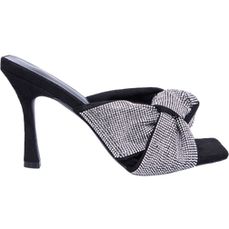 PrettyLittleThing PU Square Toe Diamante Knot Strap Mules - Black