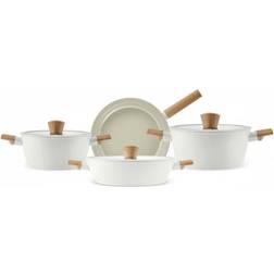 Ebern Designs 7 Piece Ceramic White Cookware Set with lid