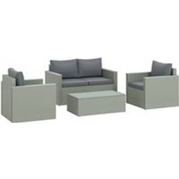 OutSunny 4 Piece Rattan Garden Furniture with Cushions Light Grey Outdoor Lounge Set