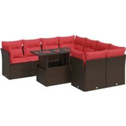 vidaXL 9-teiliges Garten Sofa Set mit Kissen Schwarzes Poly Rattan Akazie Lounge-Set