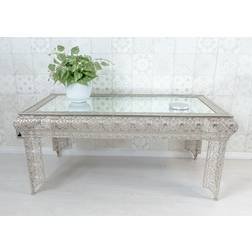 Rosdorf Park Fieldway Silver Embossed Metal & Glass Moroccan Style 46cm H X 106cm W X 56cm D Coffee Table
