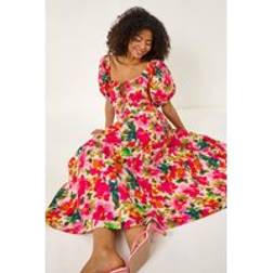 Dusk Red Floral Pleated Puff Dress - Size 10
