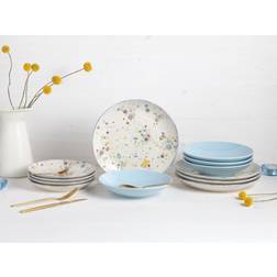 Creatable Candy Drops 12 Piece Stoneware Dinnerware Service for 4 Blue Cream 12 Dinner Set