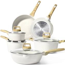 Ebern Designs 10 Piece Ceramic White Cookware Set with lid