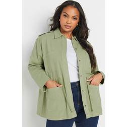 Yours Curve Sage Green Utility Style Denim Jacket