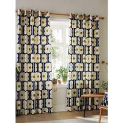 Orla Kiely Abacus Flower Pair Lined Eyelet Curtains Navy