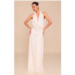 PrettyLittleThing Textured Cowl Neck Wrap Maxi Dress - Natural