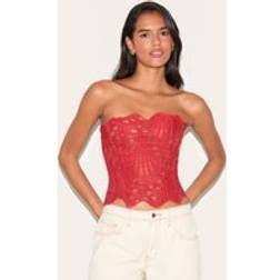 PrettyLittleThing Corset En Dentelle Texturée Rouille Transparente Fleurie - 36