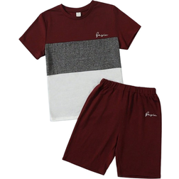 Shein Boys Letter Graphic Colorblock Tee and Track Shorts Set