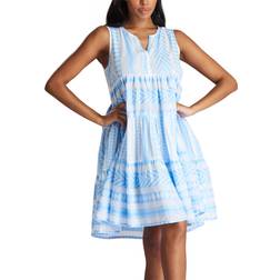 South Beach Jacquard Tiered Mini Dress - Blue/White