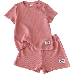 Shein Toddler Girls Letter Patched Detail Tee & Shorts