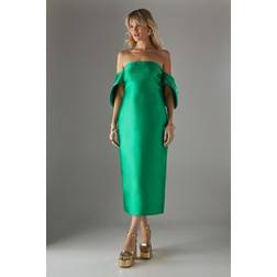Warehouse Womens Structured Puff Sleeve Bardot Dress - Green