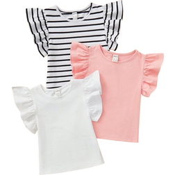 Shein Toddler Girls' Casual Comfortable Round Neck Ruffle Trimmed T-Shirt Set Of