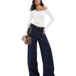Stradivarius STR Ribstrikket Top Med Asymmetrisk Hals - Hvid