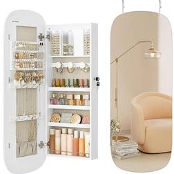 Songmics Sieradenkast Wandkast Organizer Met Ledlicht En Slot - Wit Oppervlak/Beige
