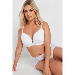 Yours Curve Lace Padded Plunge Bra - White