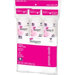 Swisspers Premium 100% Natural Cotton Rounds 100-Count Bags 3-Pack