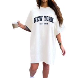 Shein Plus Summer Casual English Printed Oversized TShirt Dress White 0XL,1XL,2XL,3XL,4XL