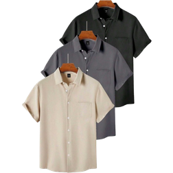 Shein Stücke/Set Herren Lässig einfarbiges Kurzarm Hemd mit Tasche, Sommer