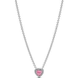 Pandora Elevated Heart Pink Crystal Necklace
