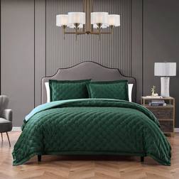 Bebejan 3 Piece Queen Size Velvet Comforter Set Bedspread Green (233.7x228.6cm)