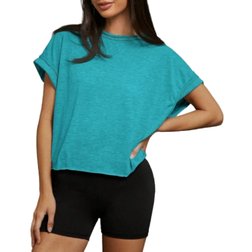 Shein Womens Solid Color Round Neck Backless Short Sleeve Casual TShirt