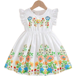 Shein Baby Girl Elegant Floral Printed Ruffle Sleeve Dress With Empire Waist SpringSummer Fashion