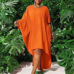 Shein Plus Size Dam Open Shoulder Asymmetrisk Fåll Rak Klänning - Orange
