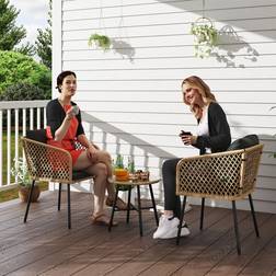 OutSunny 3 Piece Rattan with Cushions Bistro Set, 1 Table incl. 2 Chairs