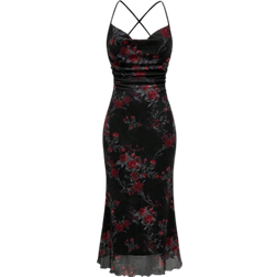 Shein Womens Retro Floral Pattern Bodycon Dress With Fish Tail Hemline And Draped Neck