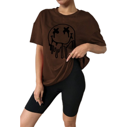 Shein Loose Fit Oversized Smile Face Printed Short Sleeve TShirt For Women Summer
