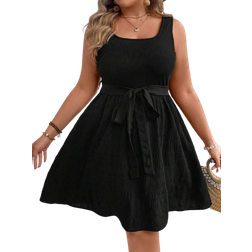 Shein Plus Vacation Style VNeck Sleeveless Dress With Waist Belt And Patchwork Design