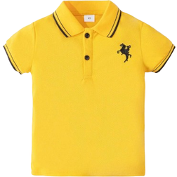 Shein Young Boys Knight Embroidery BlackBordered Short Sleeve Polo Shirt