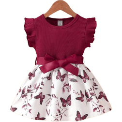 Shein Baby Girls Butterfly Print Belted Casual Dress