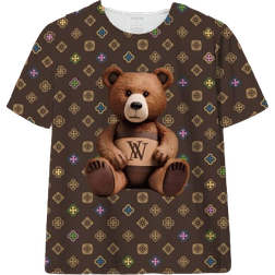 Shein Cartoon Bear Floral Print T-Shirt - Casual
