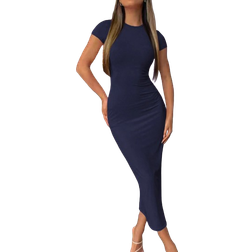 Shein Damen Sommer Lässig einfarbiges Slim Fit Maxikleid